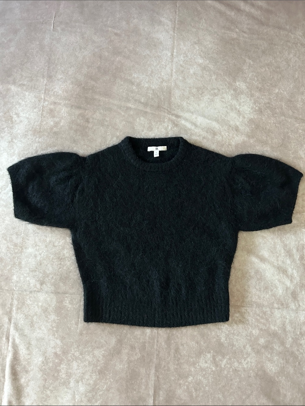 Banana Republic Black Alpaca Fuzzy Puff-Short Sleeve Crew Sweater Small